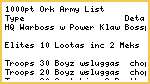 1,000pt. Ork Army List